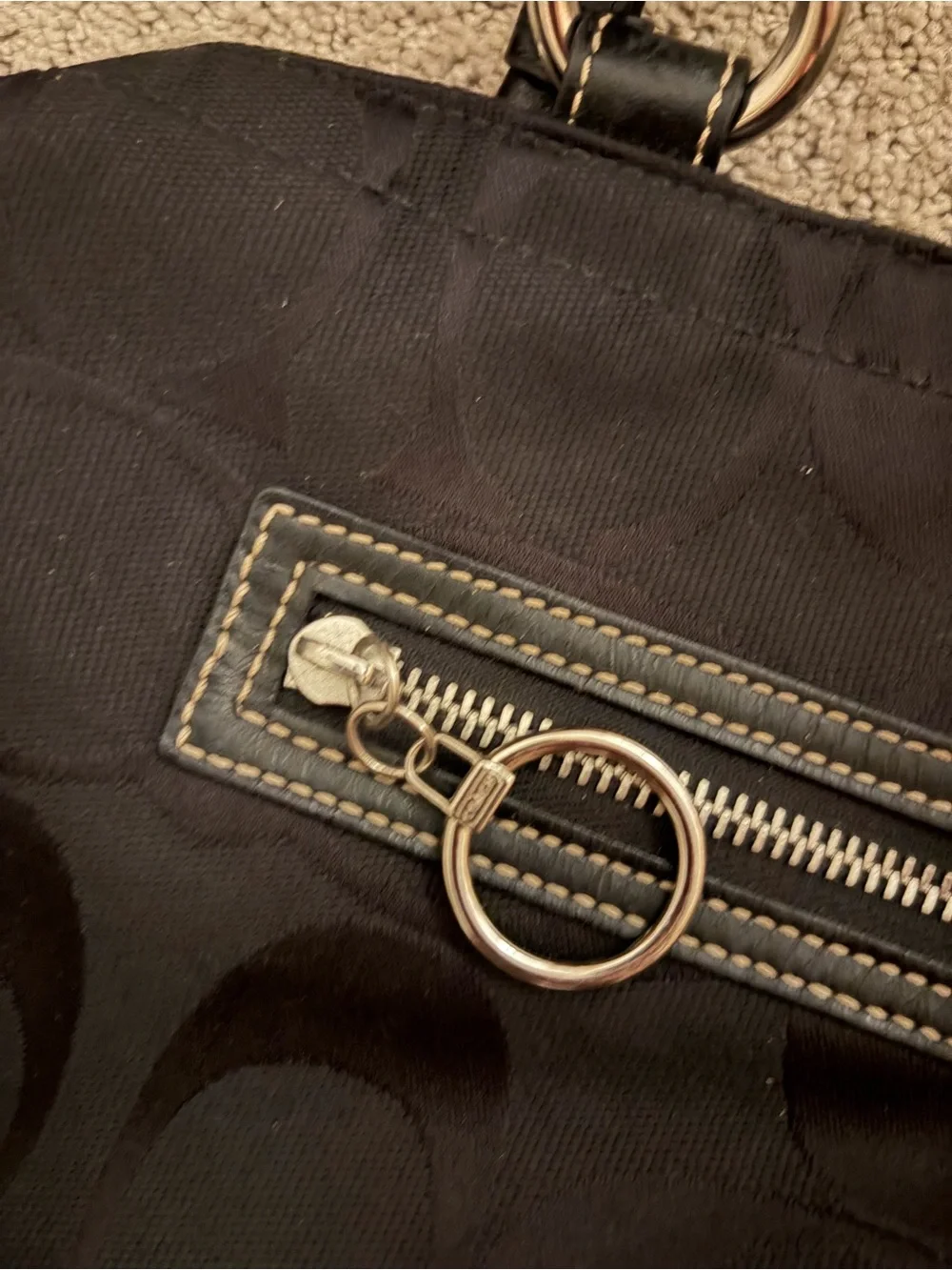 Coach Black Signature Nylon Tote with Front Zip Pocket